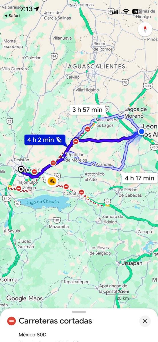 NayeRobles's tweet photo. Estoy en #LeonGto y tengo que tomar la pista 80D para regresar a #Gdl, estoy buscando algún reporte y no encuentro nada, alguna información que me pueda ser útil @GobiernoJalisco @GobiernoMX @Trafico_ZMG @TransporteJal Me aparece como “Carretera cortada” https://t.co/rkQC6m0W0d