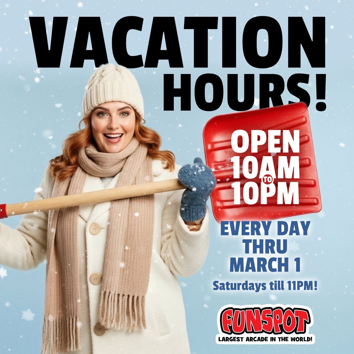 funspotnh's tweet image. We’ve cleared the way for winter FUN! ❄️🧹🎮

Open 10AM–10PM every day (Saturdays till 11PM) during NH vacation week — now thru Mar 1!
Too cold outside? Warm up inside at Funspot! 🔥🎳

See you soon! #FunspotNH #WinterBreak #NH