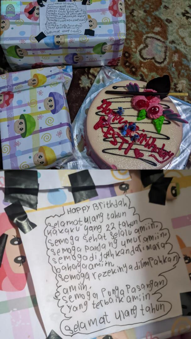 💚 hari ini aku ultah, tadi pulang kerja keujanan malah makin melow nangis dijalan. gongnya 3 ade aku pada inget dan ngasih surprise pas lagi buka puasa. jjr seneng sekaligus sedih aku ga nyangka mereka bakal ngasih hal besar ini keaku pdahal aku sering marahin mereka🥹