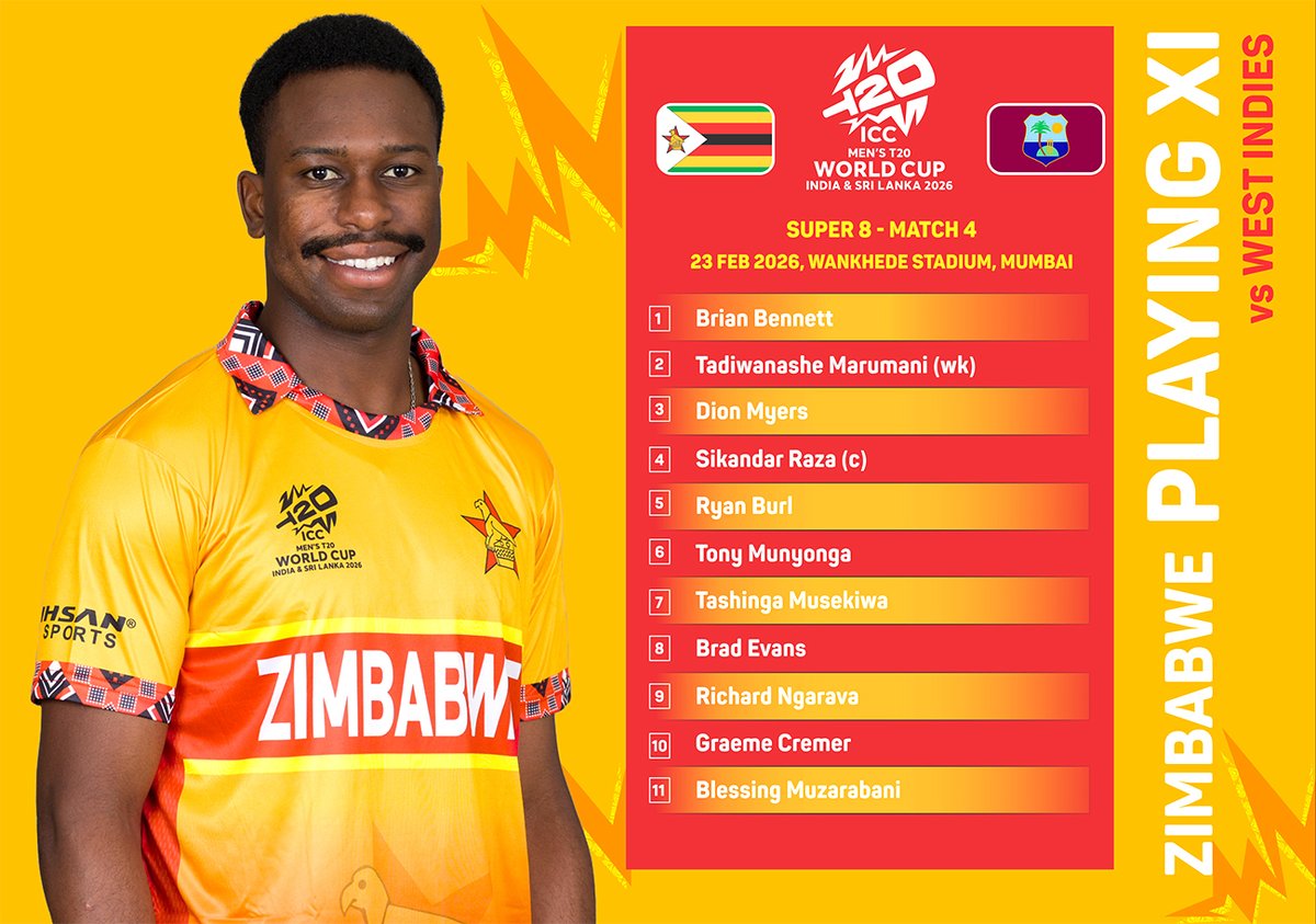 🔁 One change for Zimbabwe as Richard Ngarava comes in for Wellington Masakadza.

#ZIMvWI #T20WorldCup