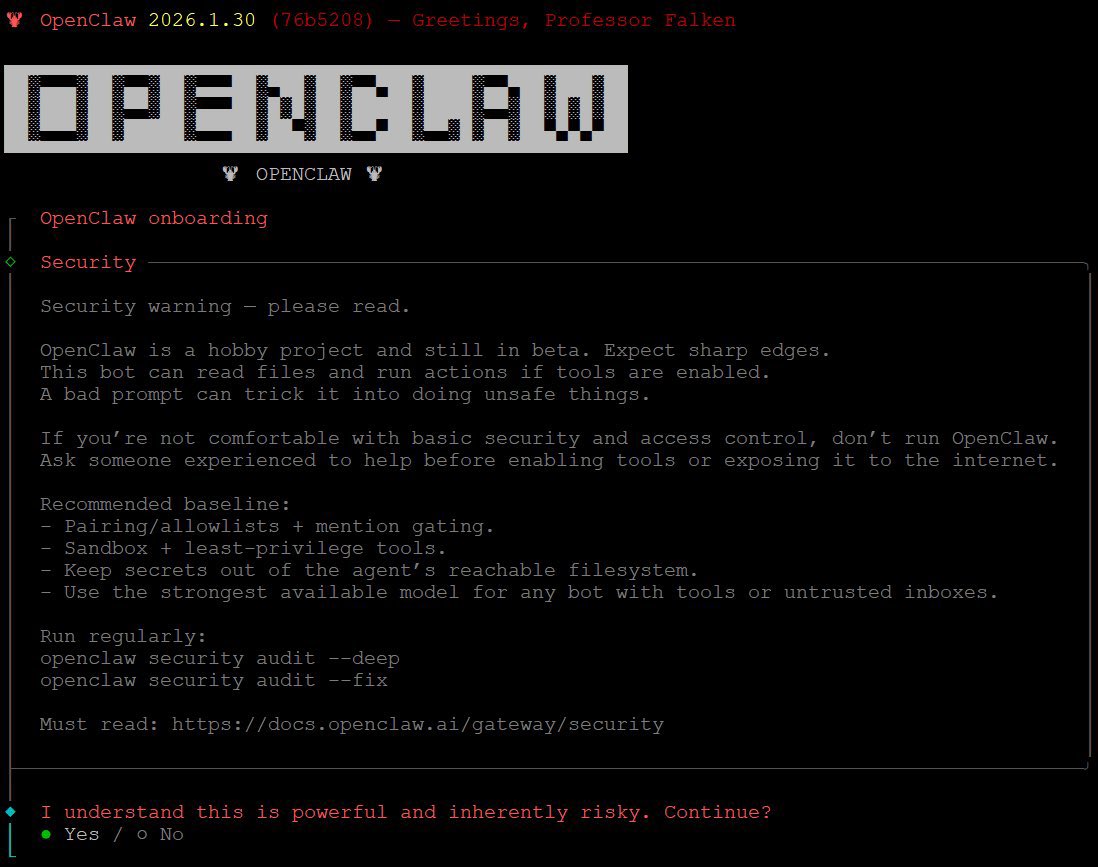 aiengineerpro's tweet photo. @openclaw actually has a pretty solid grasp of safety. The version from a week ago (yes, fresh screenshot) already covered safety warnings + docs quite thoroughly.

Feels like the AI itself really thought it through and iterated → genuinely comprehensive 😅 https://t.co/urYuhLkqIV