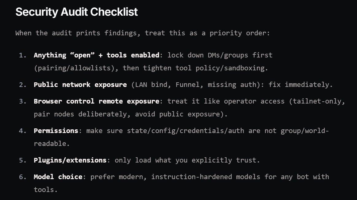 aiengineerpro's tweet photo. @openclaw actually has a pretty solid grasp of safety. The version from a week ago (yes, fresh screenshot) already covered safety warnings + docs quite thoroughly.

Feels like the AI itself really thought it through and iterated → genuinely comprehensive 😅 https://t.co/urYuhLkqIV