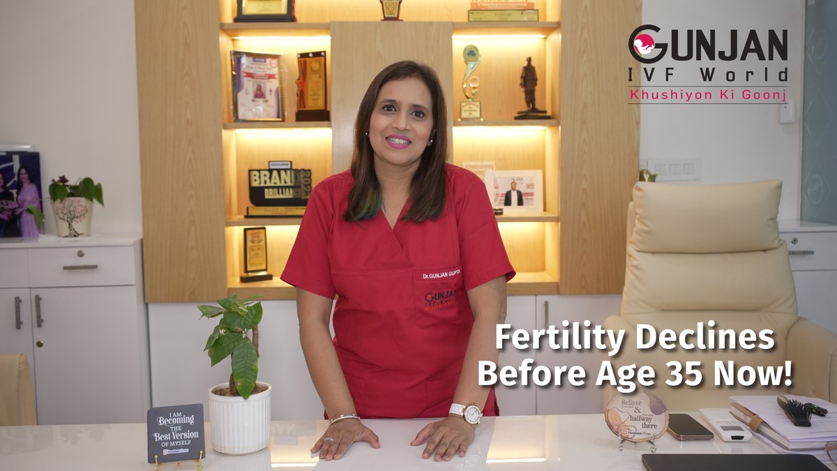 GunjanIVFworld's tweet photo. Shocking truth: Fertility declines BEFORE age 35 now! Don't waste your precious years. At Gunjan IVF World, Best IVF Clinic in Delhi NCR, our experts guide you every step. Ranked Best in North India by Economic Times. Start your journey today! 👩‍⚕️👶 #FertilityFacts #GunjanIVF https://t.co/itFSioFQ6a