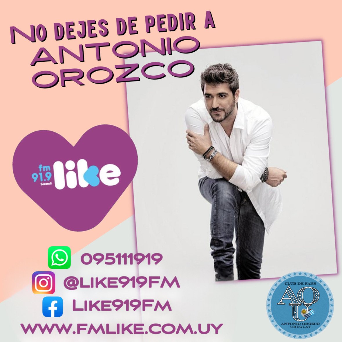 Seguimos pidiendo las canciones de  <a href="/antoniorozco/">Antonio Orozco</a> por  @like919fm 📻🎶 😍💫

<a href="/UMUruguay/">Universal Music Uruguay</a> <a href="/UMArgentina/">Universal Music Argentina</a> <a href="/UniversalSpain/">UniversalMusicSpain</a> <a href="/ClippersMusic/">Clipper's Music</a>

#Orozco #antoniorozco #antonioorozco