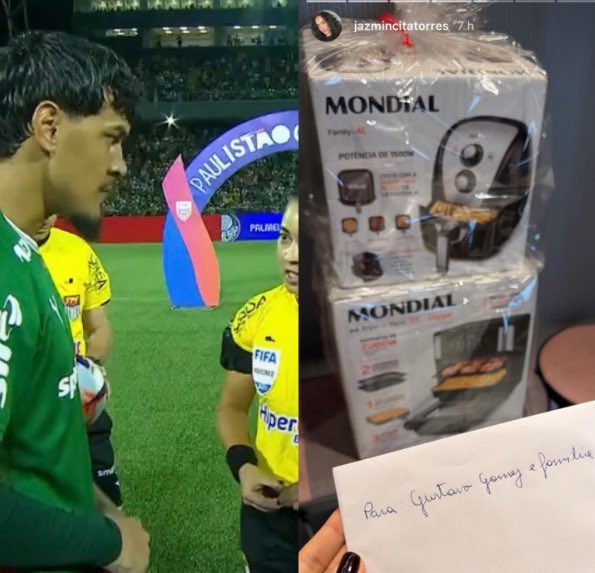 futebol_info's tweet photo. Gustavo Gómez ganhou a fritadeira que disse que estava precisando. A esposa do zagueiro do Palmeiras postou nas redes sociais.

📸 Reprodução https://t.co/4eT9U8tiL1