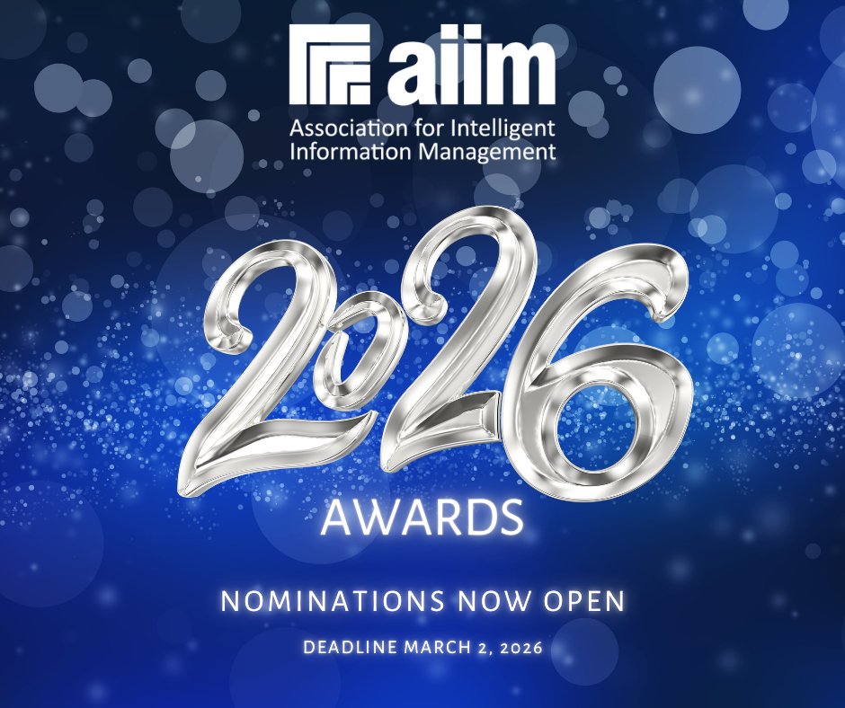 AIIMIntl's tweet photo. Celebrate excellence in information management.

AIIM’s 2026 Awards honor leadership, innovation, and service, and self-nominations are welcome.

Submit by March 2, 2026
👉 https://t.co/ZvW3qBQv8K https://t.co/P0auWGztiG
