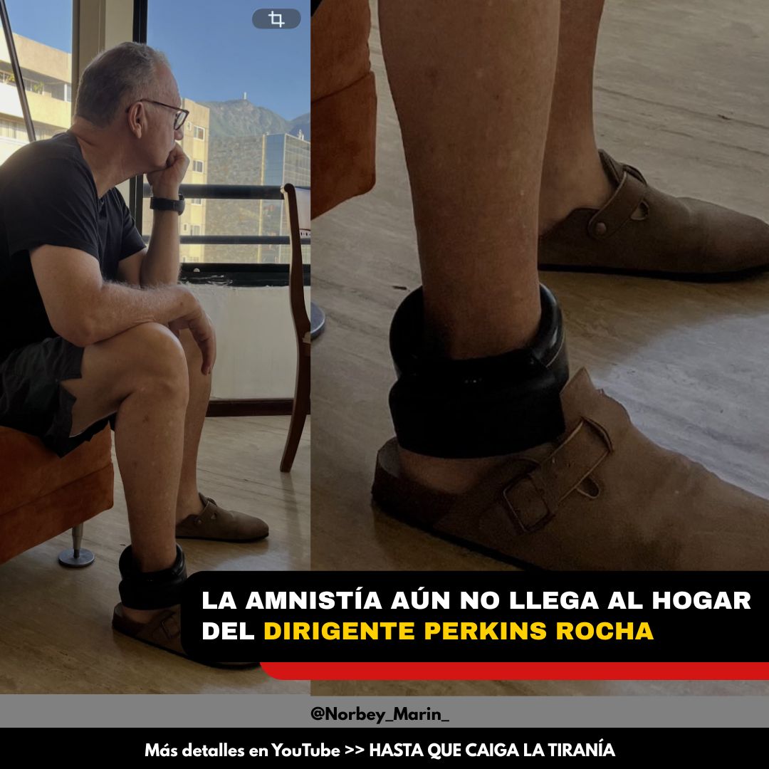 María Constanza Cipriani (<a href="/MaCostanzaCR/">Buscando Ciudadanos</a>), esposa de <a href="/PerkinsRocha/">Perkins Rocha</a>, denuncia que continúan a la espera de la libertad plena para el dirigente. 

"Mientras se carga el grillete, también se carga la mente y el espíritu con ansias de Libertad".