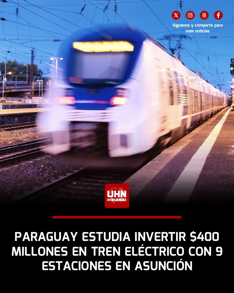 UHN_Plus's tweet photo. 🇵🇾‼️ | Paraguay impulsa su tren de cercanías 100% eléctrico en Asunción, con nueve estaciones y una inversión de 400 millones de dólares para movilizar hasta 40.000 pasajeros diarios. El proyecto ya está en el Congreso y apunta a modernizar la capital con infraestructura clave y conexión estratégica.