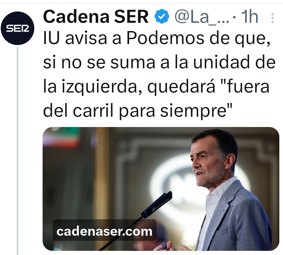 La izquierda estaba unida en UP, pero decidisteis dinamitar esa unidad para encumbrar a una inútil (Yolanda Díaz) y ahora estamos como estamos.
Si de verdad quisierais unidad desde IU, lo primero que deberíais hacer es reconocer vuestros errores y pedir perdón por todo lo que se