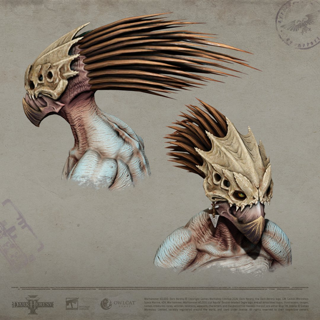 The Kroot live in clan-based tribal societies led by the Kroot Flesh Shapers, who you can see on this 3D model from Warhammer 40,000: Dark Heresy. They preserve the traditions of their tribe, lead their people into battle and are empowered to decide what their kin will consume to