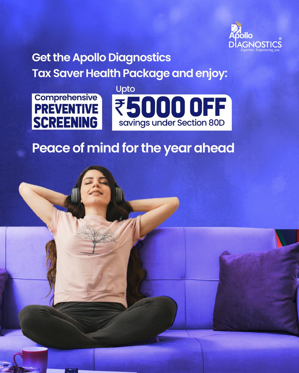 apollodiag's tweet image. This tax season, make your returns healthier. Opt for Apollo Diagnostics Tax Saver Health Package and get:

- Comprehensive preventive screening
- Up to ₹5000 savings under #Section80D
Because smart planning includes your health too.

#ApolloDiagnostics #SmartInvesting #SaveTax