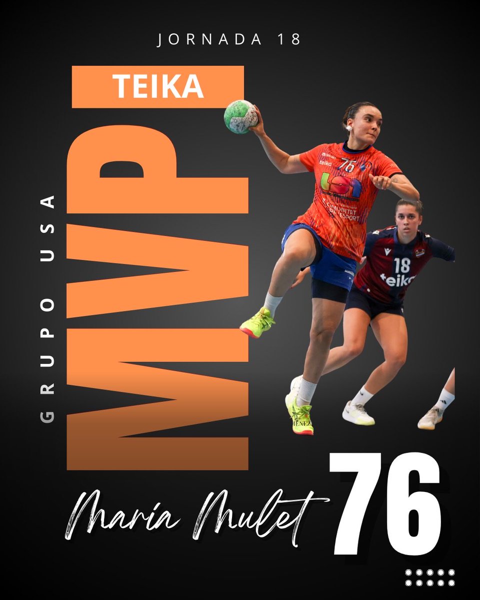 HandbolMislata's tweet photo. La jugadora @Teika_es de esta jornada donde nos trajimos dos  puntos importantes de Vigo fue @mariamulet10 💪💪👏👏 https://t.co/AxMmwlRUfY