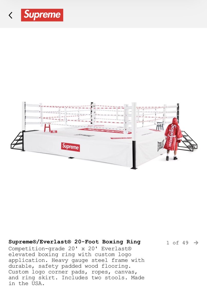 OdayakaDisney's tweet image. Supremeが本気でボクシングリング出したんだけど…これ誰か買う？www
20ft×20ftのプロ仕様、限定49個しかないぞ😂
設置できる人RT、ない人いいね押して分けてくれ！ #Supreme26SS #BoxingRing
#supreme
