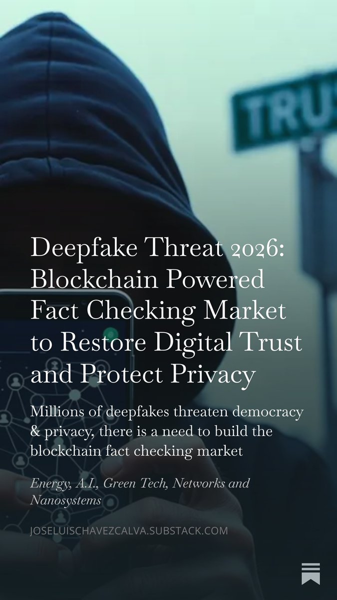 lschzv's tweet photo. Deepfakes could reach 8 million in 2025, posing serious threats to elections, privacy, and democracy. Learn how a Blockchain-Powered Fact Checking Market using AI and C2PA standards can restore digital trust.
#Deepfakes #Blockchain #TruthTech #DigitalTrust #AI
Read: https://t.co/L7I01DRBdc
Jose Luis Chavez Calva article