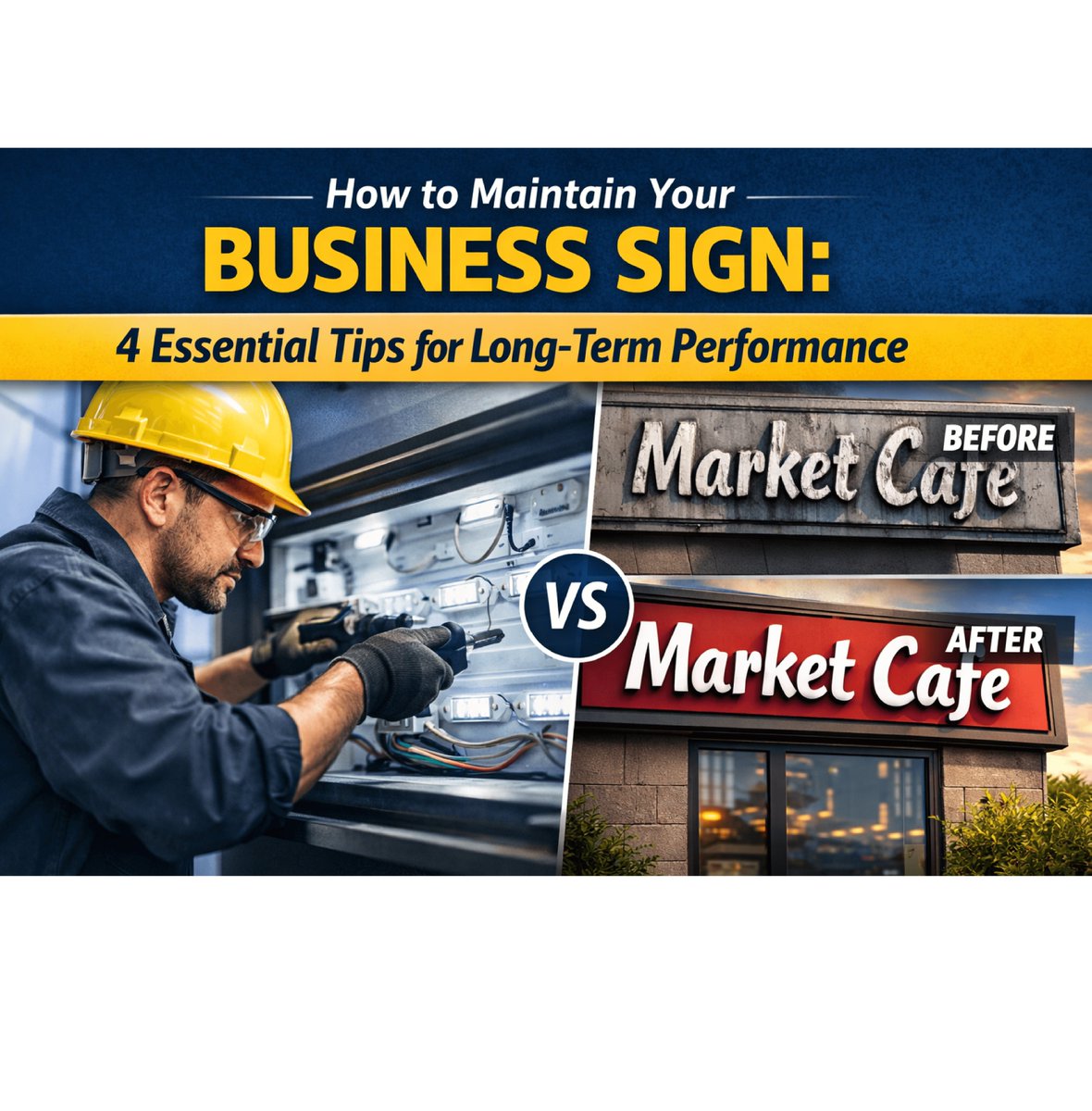 CustomSignCntr's tweet image. Your sign works 24/7.
But only if you maintain it.
Faded panels and burnt-out lights quietly damage your brand. We break down 4 simple tips to protect your sign and your investment.
Read it here 👇
 customsigncenter.com/blog/sign-main…
#BusinessSigns #SignMaintenance #BrandImage