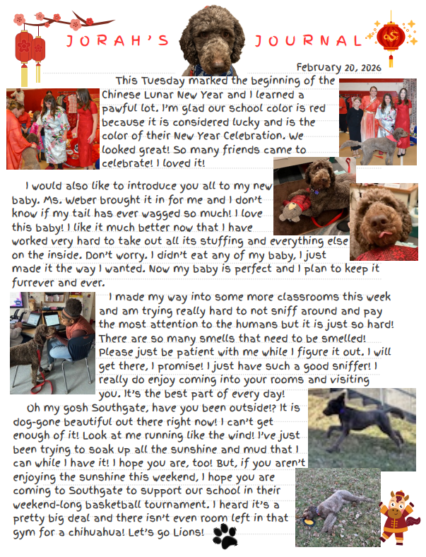 Check our Jorah's Journal from this past week! It was a very fun and very busy week and weekend! Go Lions!!