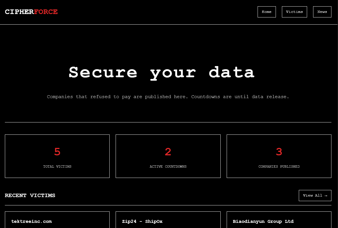 New Cipherforce #Ransomware Leak Site

5 Victims

o3ydbkayttkyg4iw2nc732jxmmex25bjeyqyvuuyngnxmpehdefjr3qd[.]onion
