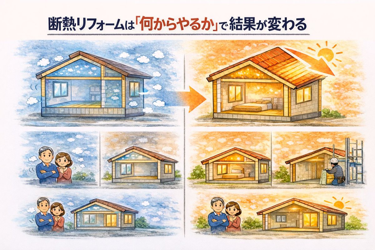 310_com10's tweet photo. 【断熱リフォームは「何からやるか」で結果が変わる】

断熱リフォームをする際の優先順位について書きました。
ご予算が限られている場合は満遍なく断熱するより、正しい順番で断熱していく方が効果的です。

お時間のある時にご覧になって頂けると嬉しいです。

https://t.co/EGlocnIdxL https://t.co/r379EnBL19