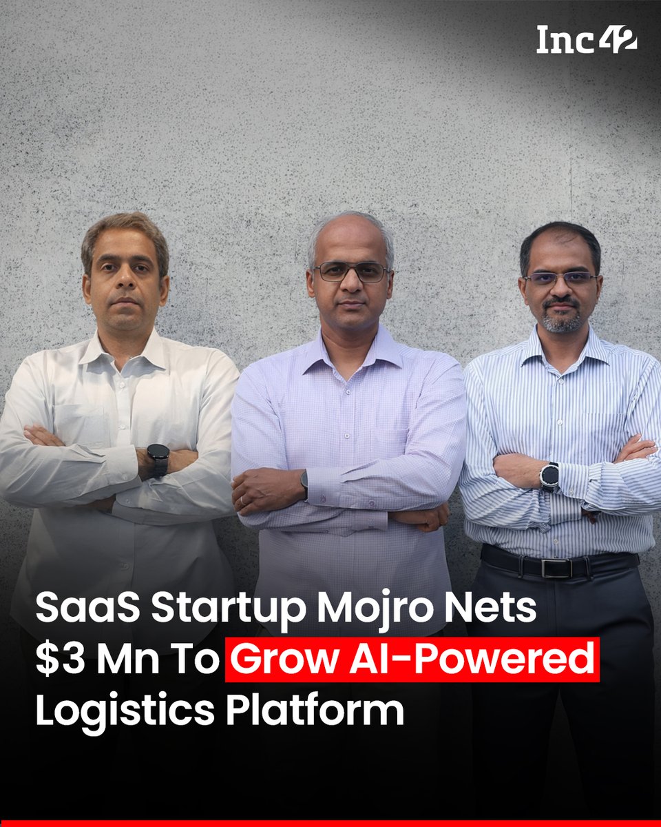 Inc42's tweet photo. B2B SaaS startup Mojro has raised $3 Mn (about ₹27 Cr) in a funding round led by IAN Group’s IAN Alpha Fund, with participation from 1Crowd and some existing investors. 👇

The startup said it will use the fresh capital to fuel its ongoing expansion into the US and Southeast Asia, enhance its AI-driven optimisation platform, and grow its product, engineering, and sales teams.

Founded in 2016 by Kishan Aswath, Amit Kulkarni, and Ranganath Seetharamu, Mojro helps mid to large enterprises optimise their supply chains. It works with businesses across sectors, including consumer packaged goods, retail, parcel delivery and courier services, dairy, and ecommerce.

🔗Read the full article here- https://t.co/mfNlYT57bW

#news #Inc42 #B2B #SaaS #funding #Indianstartups #startupnews #AI #tech #businessnews