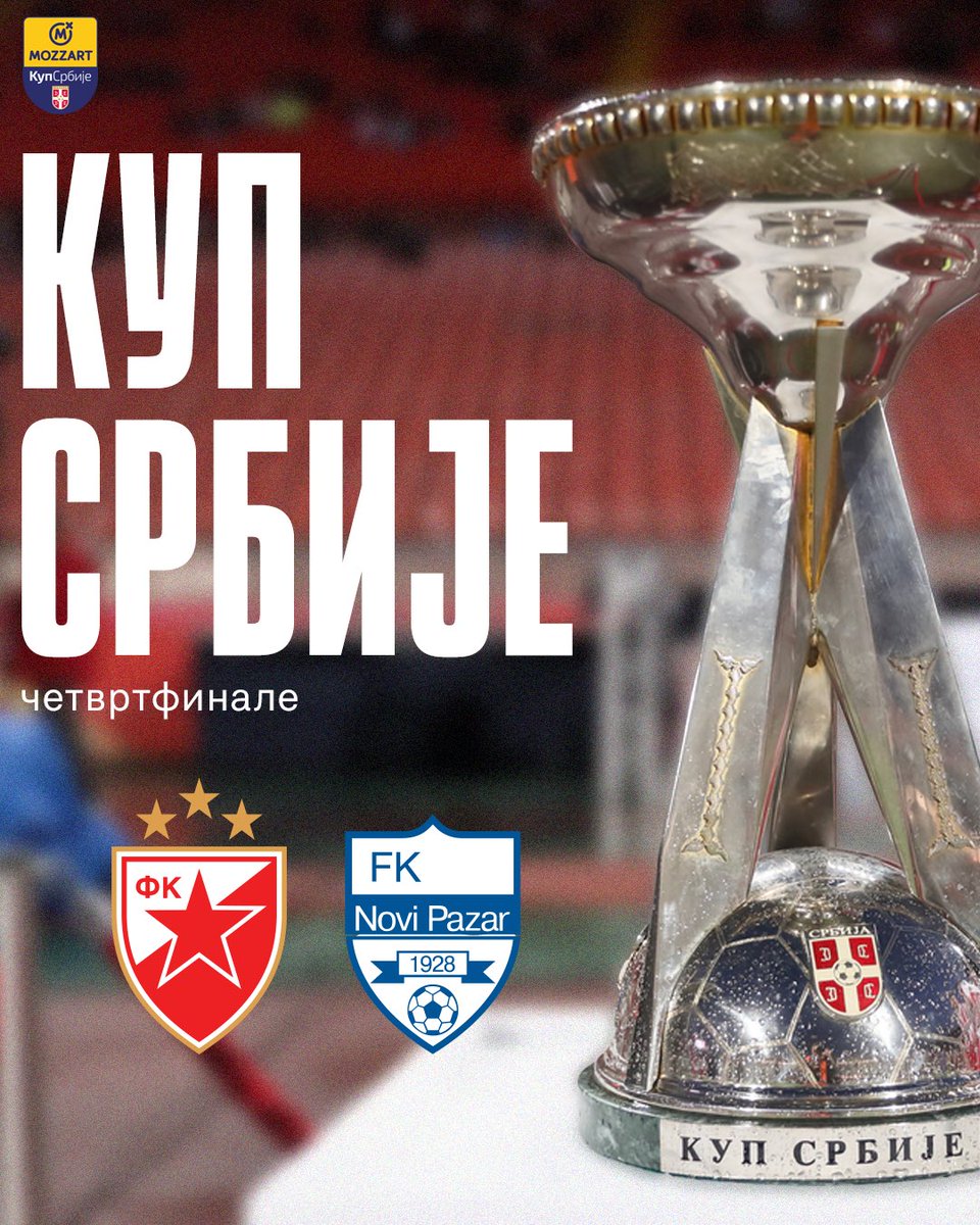 Protivnik Crvene zvezde u četvrtini finala Kupa Srbije je Novi Pazar. Utakmica će se odigrati 5. marta na gostujućem terenu. 

🔴⚪️ #fkcz