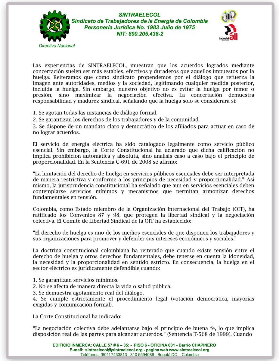 sintraelecolnac's tweet photo. COMUNICADO A LAS EMPRESAS SECTOR ELECTRICO DE COLOMBIA 
#energia #empresas #electrico #sindicato #colombia #gobierno https://t.co/BeVQyIJk36