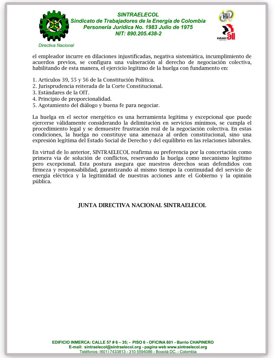 sintraelecolnac's tweet photo. COMUNICADO A LAS EMPRESAS SECTOR ELECTRICO DE COLOMBIA 
#energia #empresas #electrico #sindicato #colombia #gobierno https://t.co/BeVQyIJk36