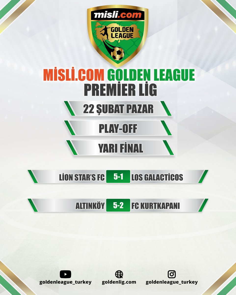 Misli.com Golden League / 2025 Kapanış Sezonu / Play-Off Yarı Final - Maç Sonuçları

#eniyilerinligi #goldenlig #goldenleague #futbol #halısaha #2025kapanışsezonu #ümraniye #premierlig #playoff #roadtoantalya