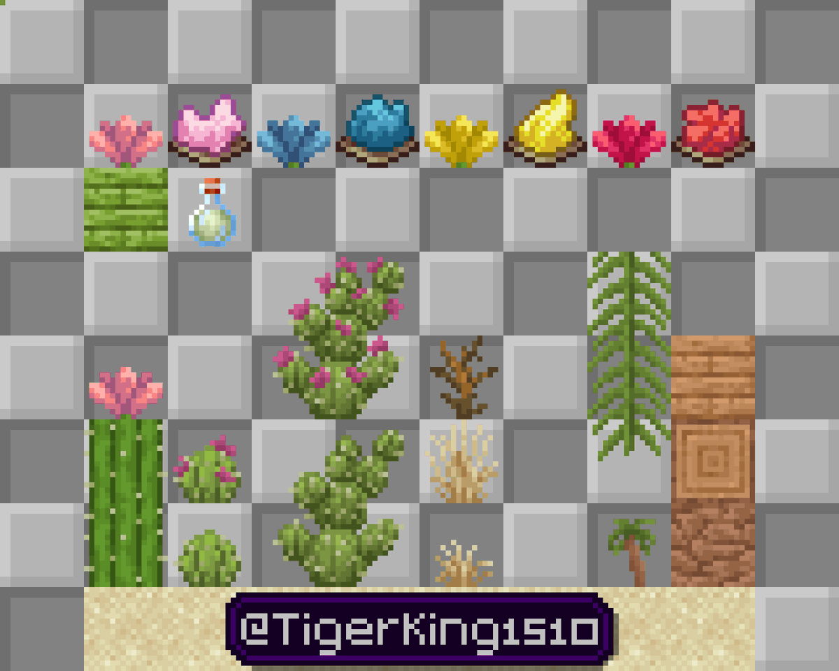 TigerKing1510's tweet image. ¿Y si el desierto tuviese más vegetación? Spring to Life hizo un poco, pero da para más. Lo principal sería añadir palmeras como un nuevo árbol para desiertos y playas. Los cactus podrían dar madera también, además de añadir nuevos cactus.

#Minecraft #Pixelart #MinecraftIdea