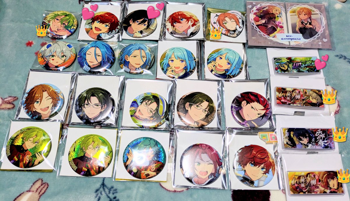 asumegane1011's tweet photo. 【交換/譲渡】あんスタ コレクション缶バッジ コレ缶 バナコレ

譲: 画像1枚目

求: 画像2枚目
無印のみ各440円(☆4単体は200円)
💕は無印同数含む場合譲渡可
👑は👑との交換のみ

千葉または都内手渡し優先
郵送は3〜まとめてのみ(局留め希望)
土日祝手渡し可能日はプロカご参照ください https://t.co/BC9kebwVqO