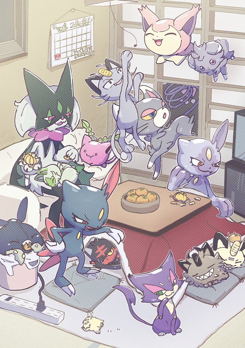 こたつと猫ポケモン達🐈🐈‍⬛🍊
猫の日遅刻ですが今年も描けました