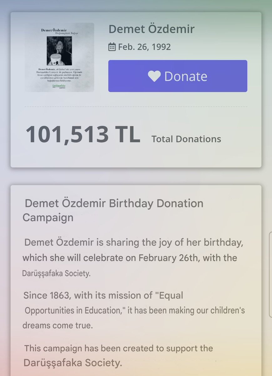 Wow. This is quite a big amount raised so far for Demet's birthday donation campaign! I love her for personally promoting it so many people can help. 🎂🌹✨️

#DemetÖzdemir | <a href="/dmtzdmr/">Demet Özdemir</a> 

Link:
fonzip.com/darussafaka/fu…