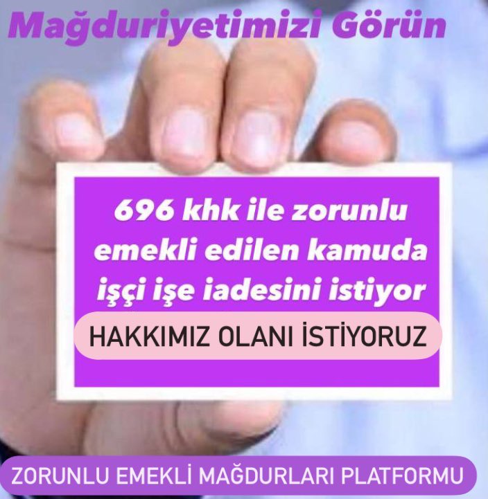 safiyeotakli's tweet image. EYT Yasası ile 3.3 2023'te ötekileştirildik.Bizde bu ülkenin evlatlarıyız. 696 khk zorunlu emekli ettiğiniz işçilerin suçu neydi??Yasal düzenlemeyle İŞE İADEMİZİ istiyoruz. @RTErdogan @isikhanvedat @dbdevletbahceli @Akparti 
#pazartesi #survivor2026 #altın Meksika #BJKvGOZ