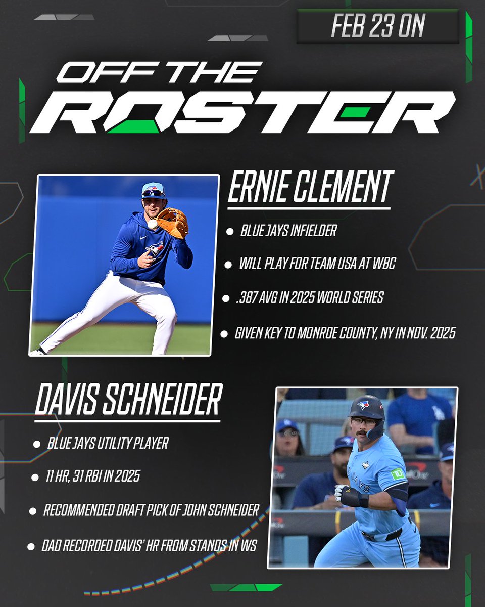 Ernie Clement and Davis Schneider - the Roomies - join Off The Roster today in an exclusive with <a href="/LindsayDunnTV/">Lindsay Dunn</a> 

LIVE 10am EST on X, IG and YouTube

#BlueJays #ErnieClement #DavisSchneider #SpringTraining