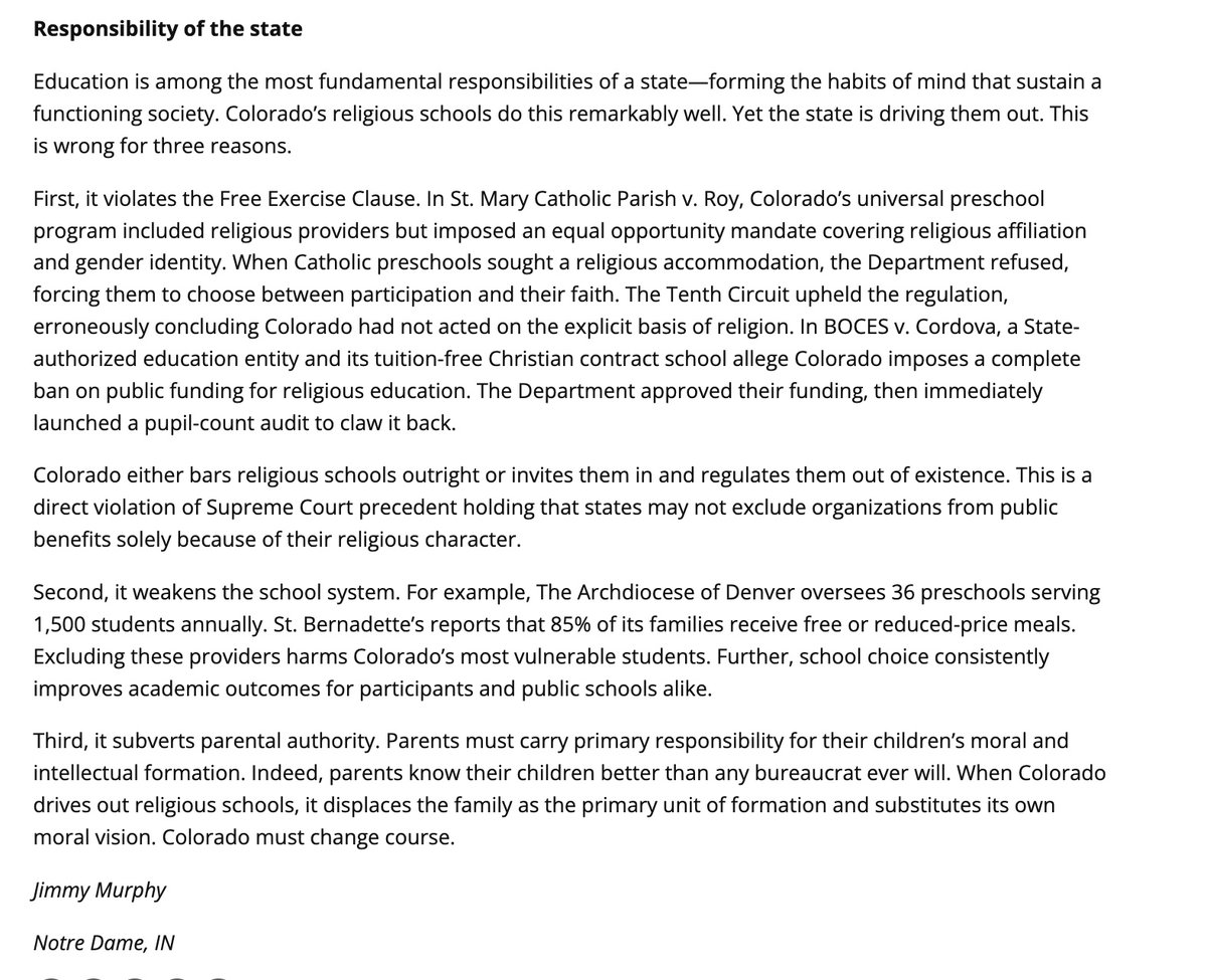 New op-ed in the <a href="/DenverGazette/">The Denver Gazette</a>! The short of my article is this: Colorado must end its war against religious schools. 

Thank you to the <a href="/becketfund/">BECKET</a> and <a href="/1stLiberty/">First Liberty Institute</a> for your efforts in this fight.