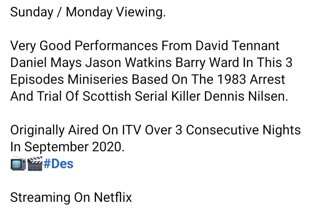 Sunday / Monday Viewing 
📺🎬#Des