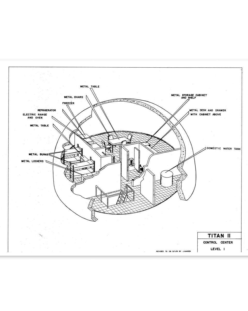 Boneyardsafari's tweet photo. Here is a cutaway drawing of the Launch Control Center (LCC) Level 1 for the Titan II missile silo. #titanii #titanmissilemuseum #boneyardsafari #aviationsafari https://t.co/o68wY2BP7N