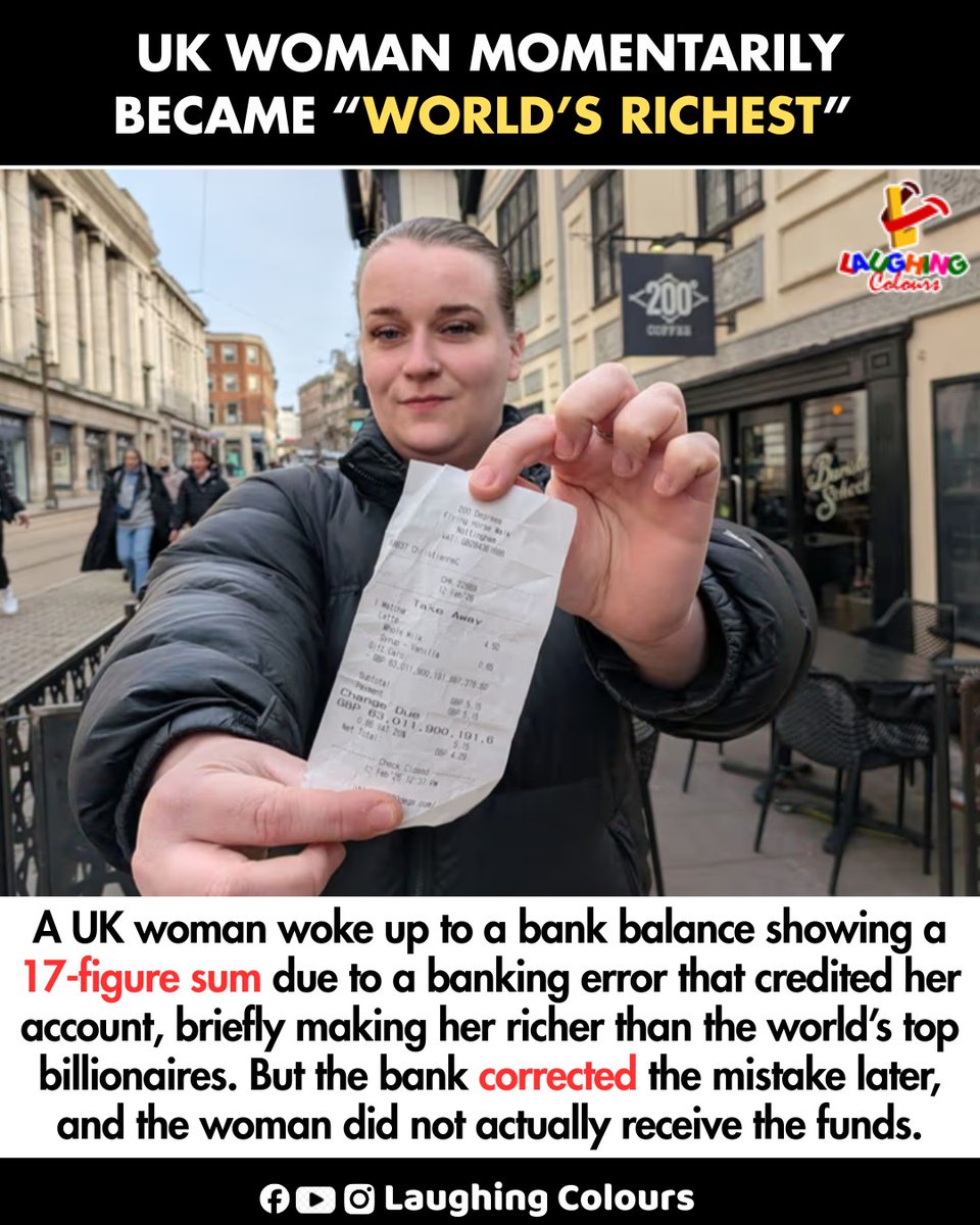 LaughingColours's tweet photo. Bank error makes her richest 💸
#UKNews #BankingError #ViralStory https://t.co/5erKbYxuAW