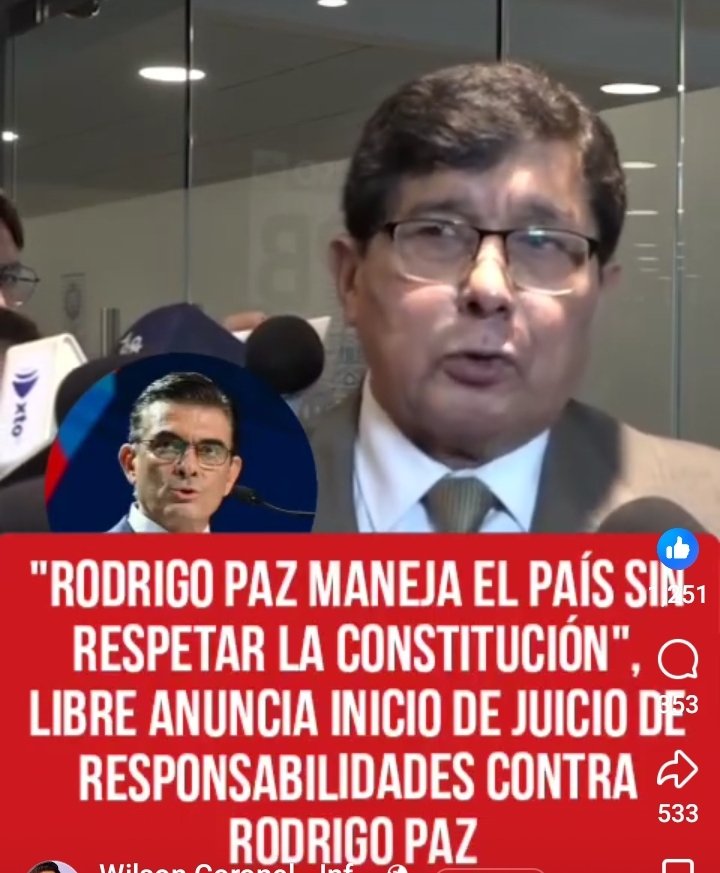 YA SE COLMO EL VASO, RODRIGO PAZ TIENE QUE RESPETAR LA CONSTITUCION EN EL CASO DE LA NO DELEGACION DE FUNCIONES AL VICEPRESIDENTE EN AUSENCIA POR VIAJE, por tal motivo la agrupación LIBRE iniciará JUICIO de responsabilidades al presidente Paz.