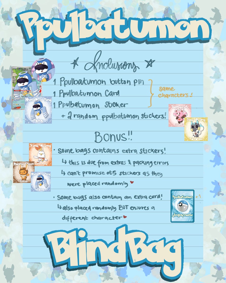 stateofkamality's tweet photo. TXT FUNMEET FREEBIES!!

I drew Ppulbatu dressed as a pokemon and will be giving away Pins, Cards, and Stickers!

Will be doing Blind Bags!

🩵 See Inclusions below
🩵 STRICTLY 1:1
🩵 Please read Rules!
🩵OPEN FOR PIN TRADES! (see replies)

#DunkinPH_TXT #DunkinPH_WondersAt553 https://t.co/oYGLNtKgn8