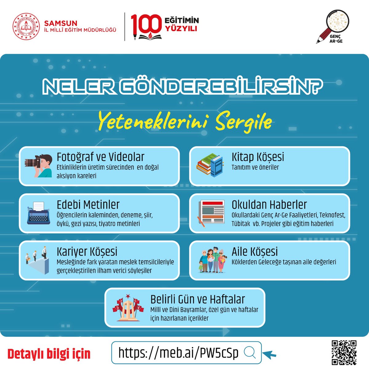 ✨️Bakanlığımız Strateji Geliştirme Başkanlığı koordinasyonunda yürütülen "Genç AR-GE Etkileşimli Dijital Dergi" için içerik çağrısı başladı!

📌Liseli gençlerimizi bilimsel ve sanatsal üretimlerini dijital dünyaya taşımaya “genç araştırmacılar” olmaya davet ediyoruz.