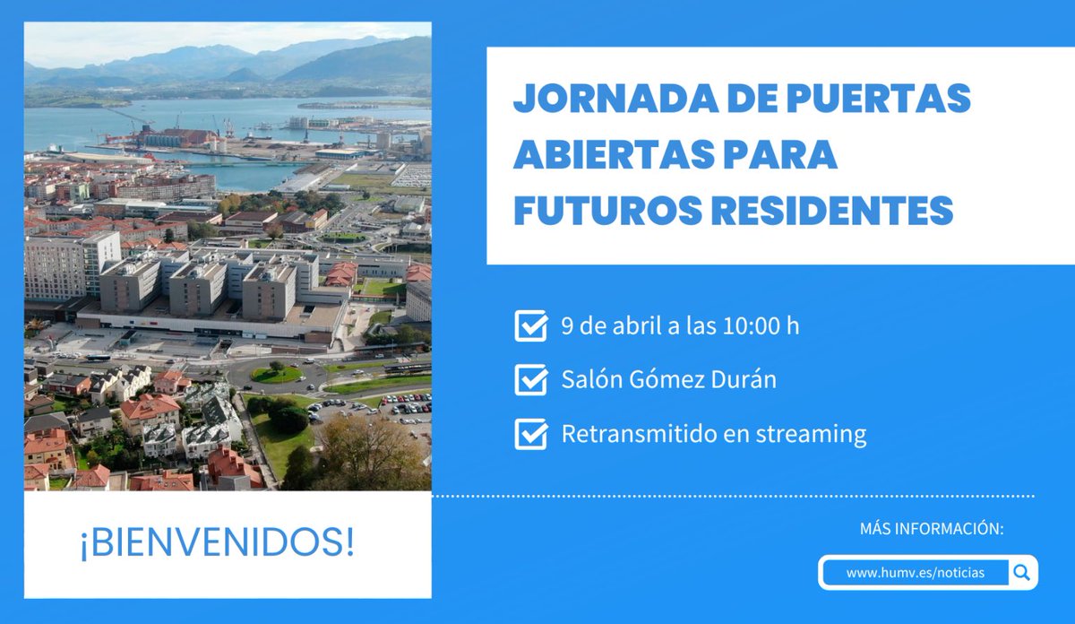 🔊 #EIR
Jornada de Puertas Abiertas para futuros residentes en <a href="/HUnivValdecilla/">Hospital Universitario Marqués de Valdecilla</a>
✅Salud Mental
✅Pediatría
✅Matrona
✅ Geriatría
🗓️09 abril 2026
⏰10:00
📍Salón de actos Gómez Durán