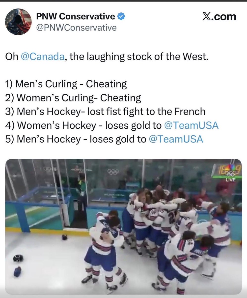 Wasn’t phased until I read that the Men’s hockey team lost a fist fight to the FRENCH! The literal FRENCH, like European dudes FRENCH. WOW Canada 😔😔😔