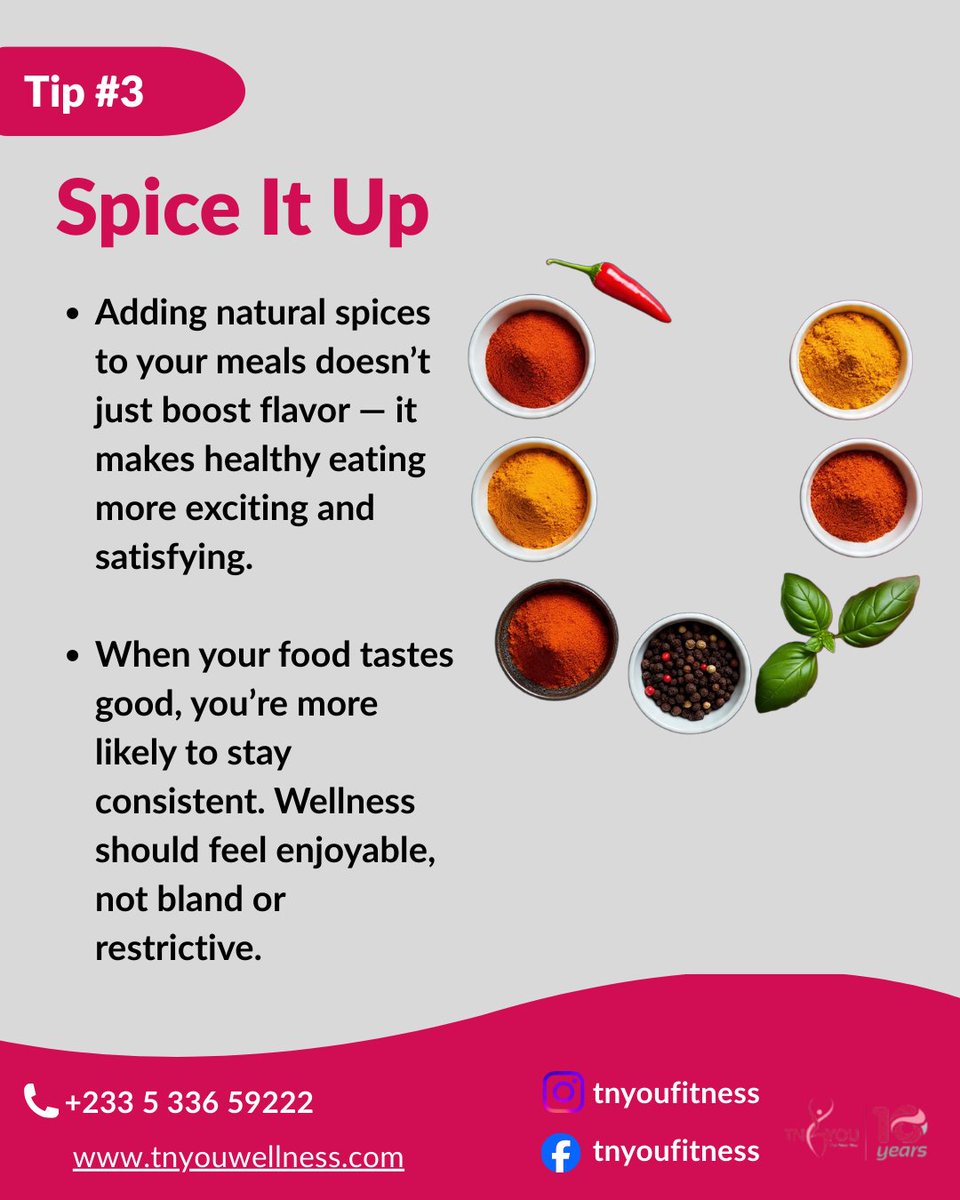 TNYouFitness's tweet image. 💪✨ Start your day with protein, snack smartly, and spice up your meals - your body will thank you. Start today by signing up for The New You!
#TNYOUFitness #WeightLossTips #HealthyHabits