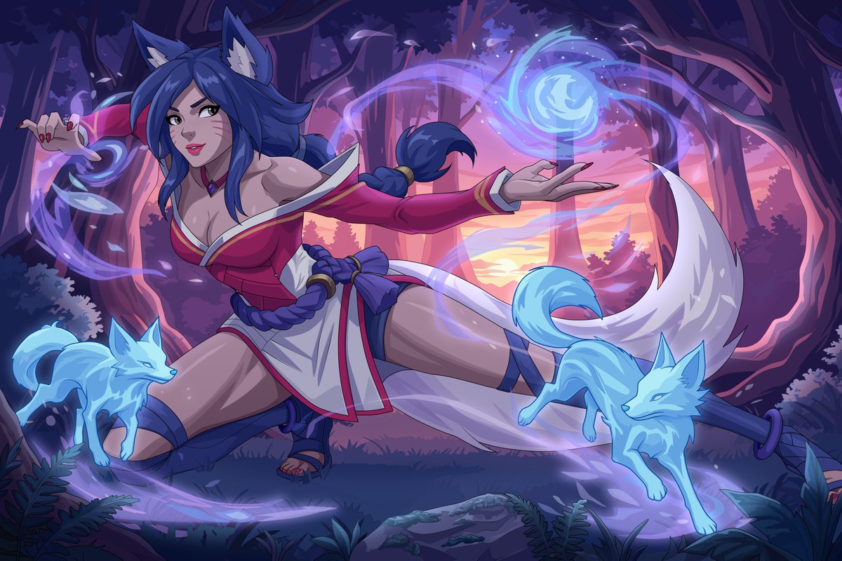 Ahri from 2XKO. This illustration is quite late, too. I'm prioritizing pending commissions. I was forced to buy a new laptop because my old one broke down, and the upside is this drawing, among others, like the Savage Rogue one that I know you all really liked. If I had done this