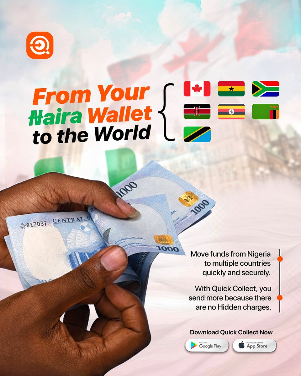 quickcollects's tweet photo. From your Naira wallet to the world🧡

Send money from Nigeria to multiple countries quickly and securely with Quick Collect.

#quickcollect #moneytransfer https://t.co/9SQzEWpmxb