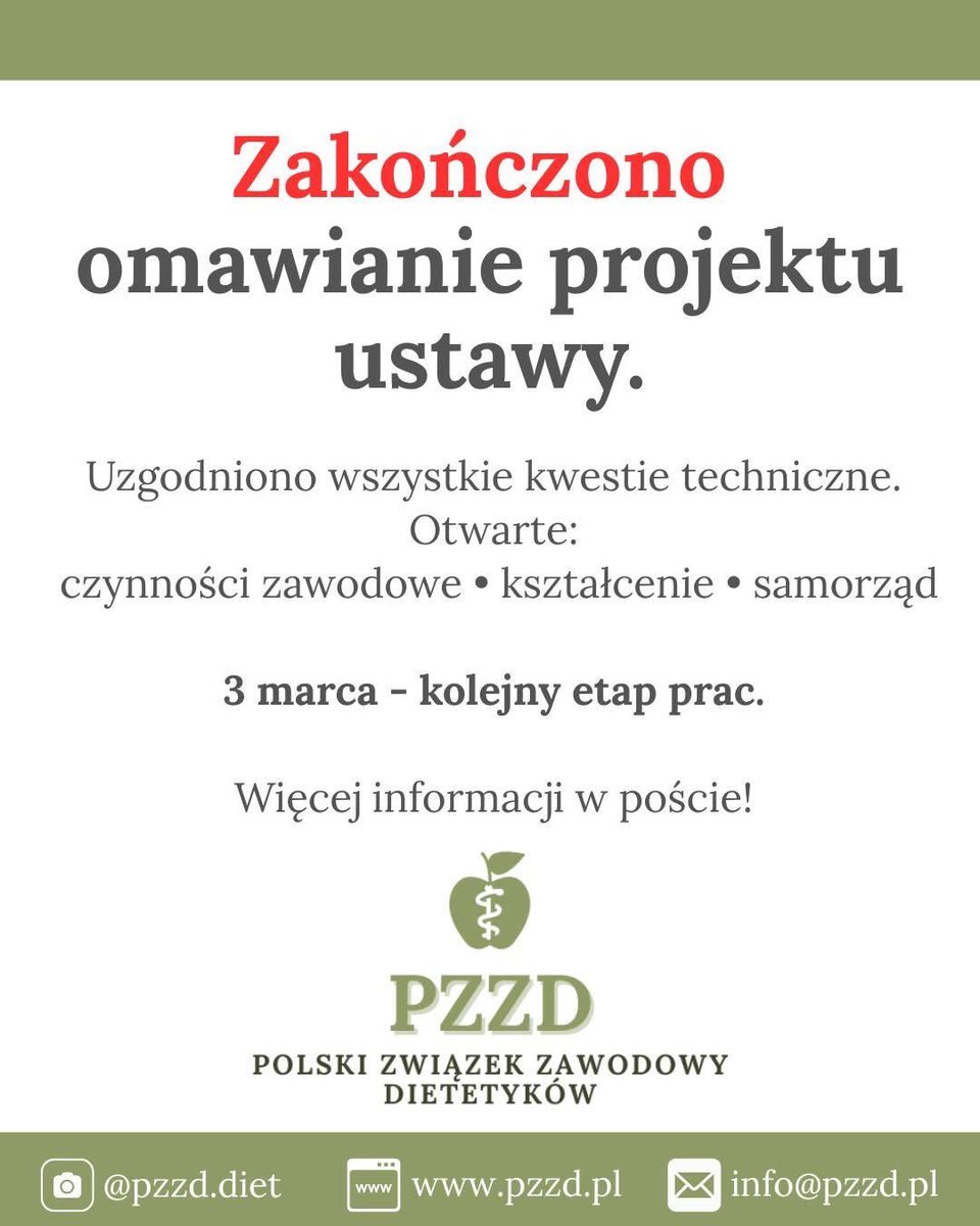 pzzd_official's tweet photo. Dzis odbyło się kolejne, robocze spotkanie zespołu pracującego nad projektem ustawy o zawodzie dietetyka - pod przewodnictwem Posła Bartosza Romowicza @romowiczbartosz oraz przy wsparciu
Mecenasa Konrada Drezno @PanPrawniczy.
Następne spotkanie: 3 marca 
Więcej informacji w linku https://t.co/gfyE1b6Zav
