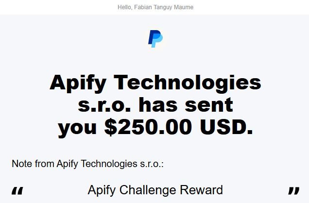 New milestone: I got paid for the Apify Actors I developed.

The full story here: linkedin.com/feed/update/ur…

#IndieHacker hashtag#Webscraping hashtag#BuildInPublic