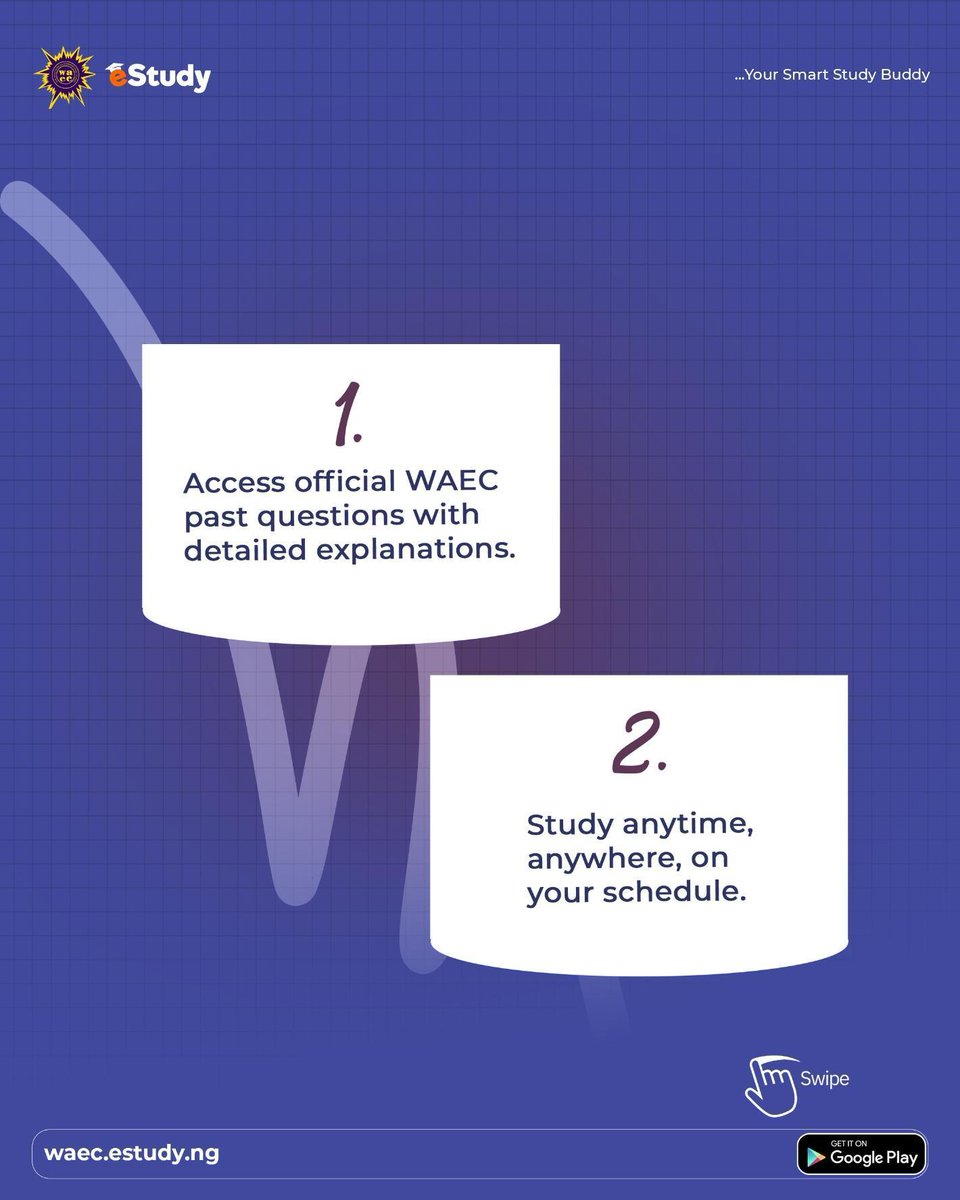 eStudy_ng's tweet photo. Do you want better WAEC results in 2026? π
The preparation you start today makes the difference.
π Swipe to see how eStudy helps.
π― Sign up now at https://t.co/CofciLoc6C to get started!
#WAEC #eStudy #WASSCE2026 #ExamSuccess #WAECPrep https://t.co/65TkqxtWDb