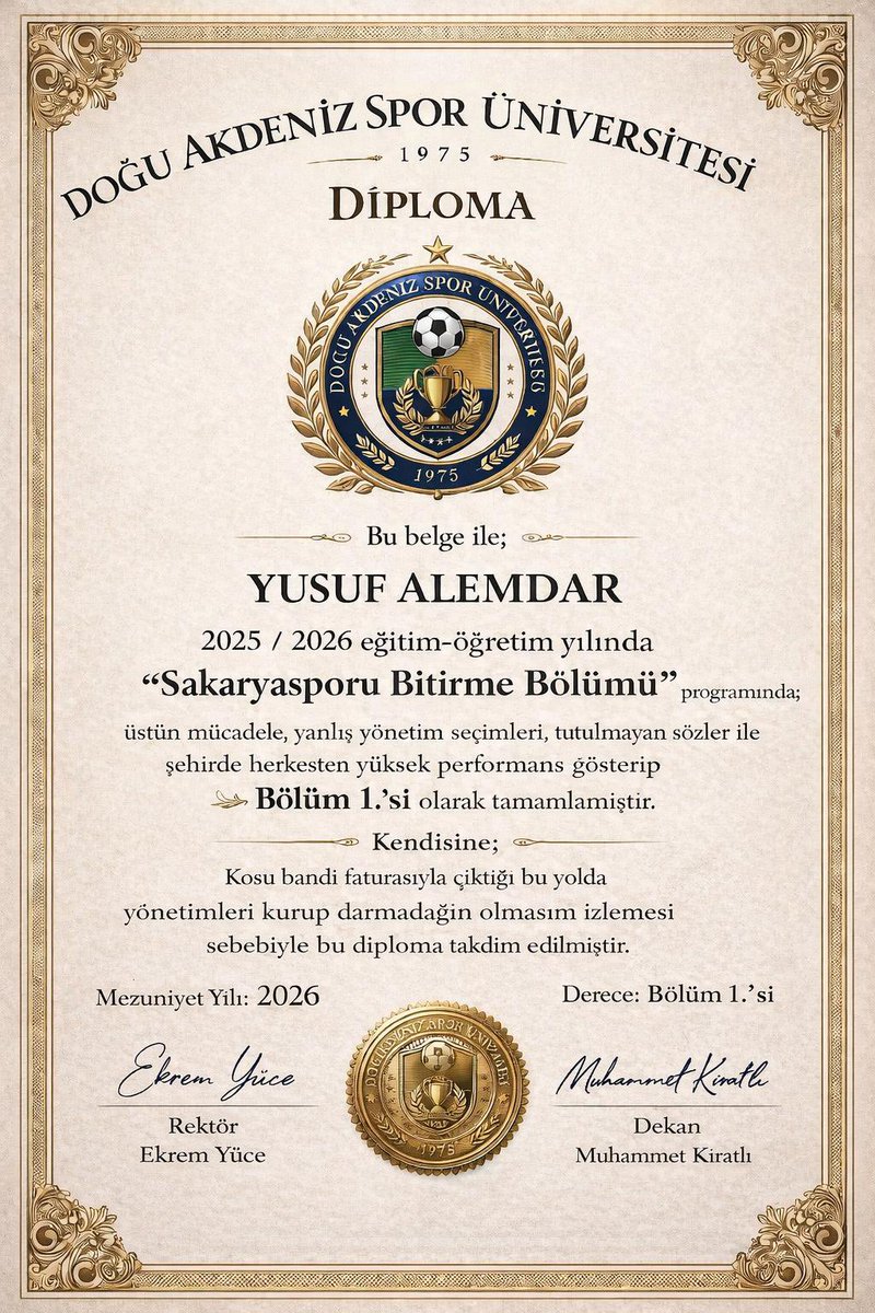 Üzülme başkanım bu sezon sonunda seninde bir diploman olacak…<a href="/sbYusufAlemdar/">Yusuf Alemdar</a>  <a href="/Sakaryaspor/">Sakaryaspor</a>  <a href="/Tatangalar90/">Tatangalar</a>