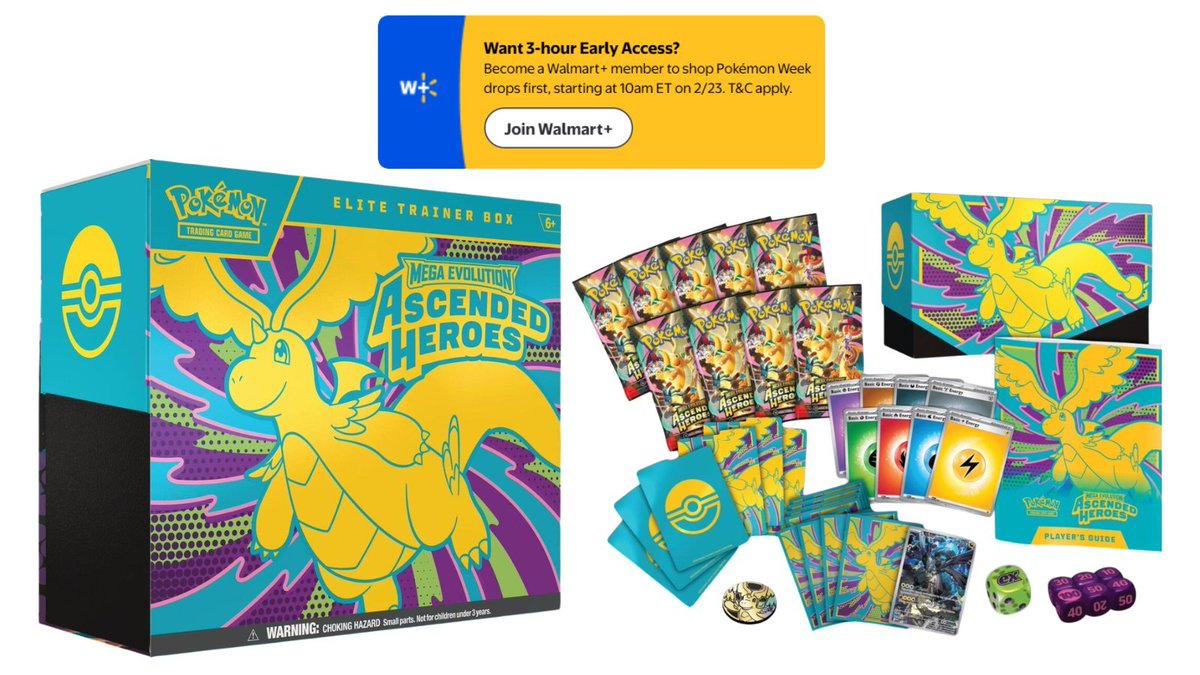 Ascended Heroes ETB Drops for Walmart+ Early Access in 1 Hour! ✨

Join Walmart+ buff.ly/uEm2m4Z
ETB: buff.ly/LuBHR7q

Paid Membership Required. To upgrade from the free trial, cancel the trial and subscribe again to Walmart+.

We'll alert when they're available!